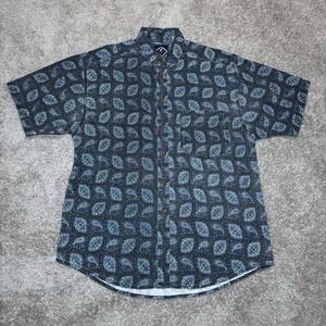 Vtg Santana Shirt Mens L Faded Canvas Paisley AOP S/S Button Up 90s Beach Prep